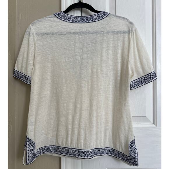 Tory Burch Embroidered Linen Tunic Top Ivory Blue Bohemian Casual - Picture 3 of 6